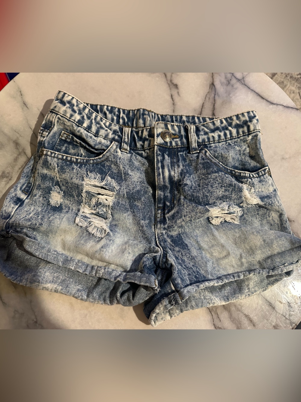 dELiA*s Distressed Acid-Wash Denim Shorts - Blue